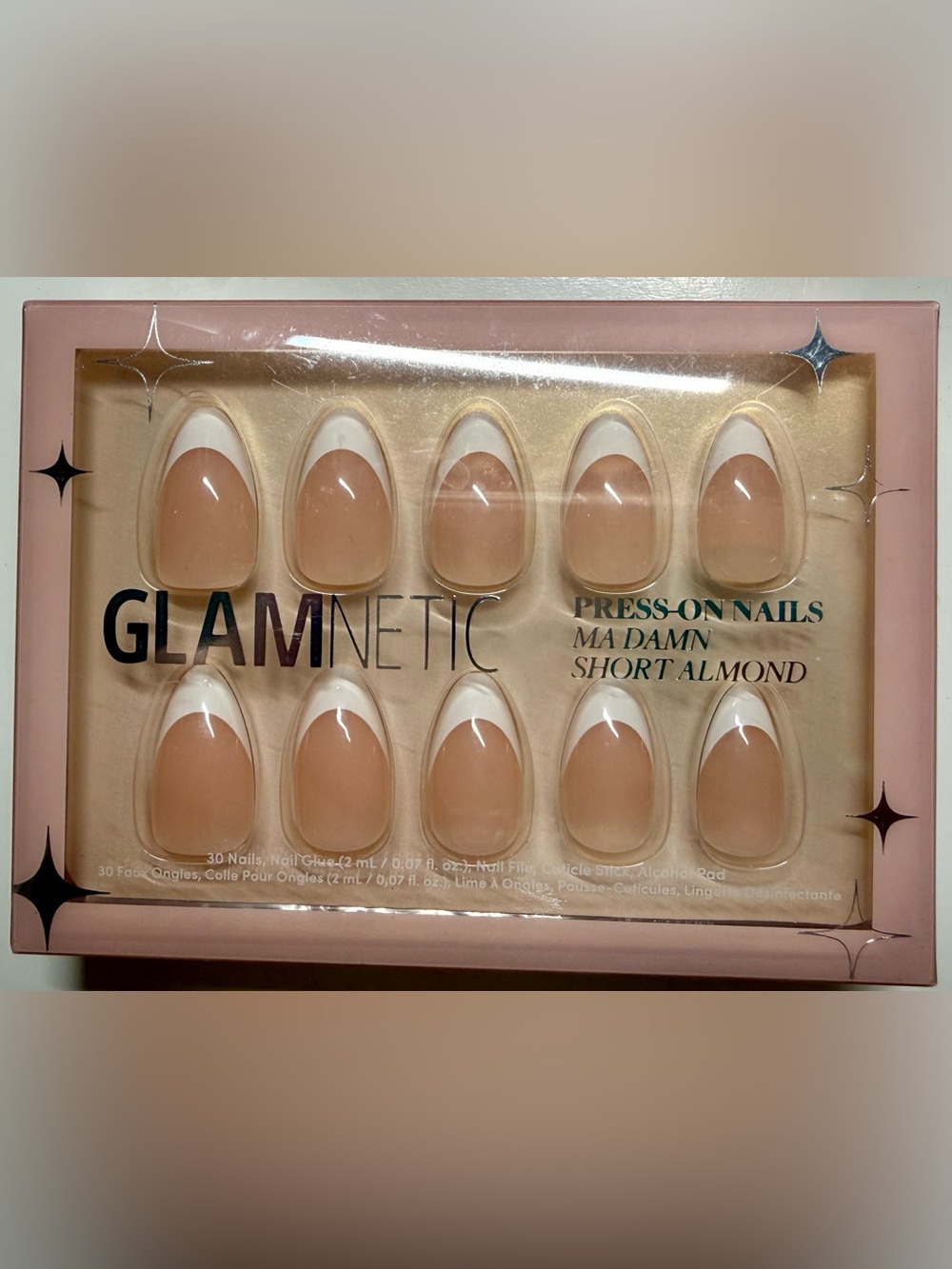 Glamnetic Press-On Nails - Ma Damn Short Almond in Nude with White Tips